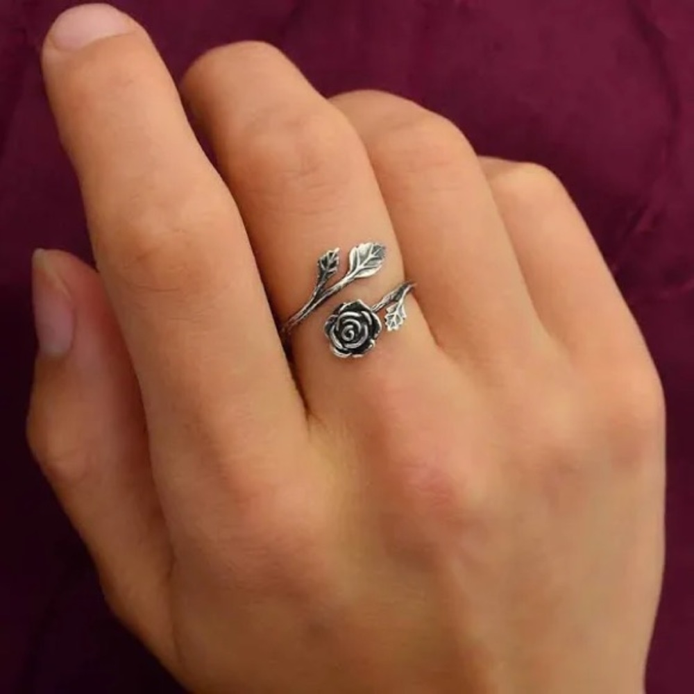 Sterling Silver Rose Ring - Adjustable